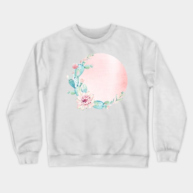 Rose Gold Succulent Cactus Sun Crewneck Sweatshirt by NatureMagick